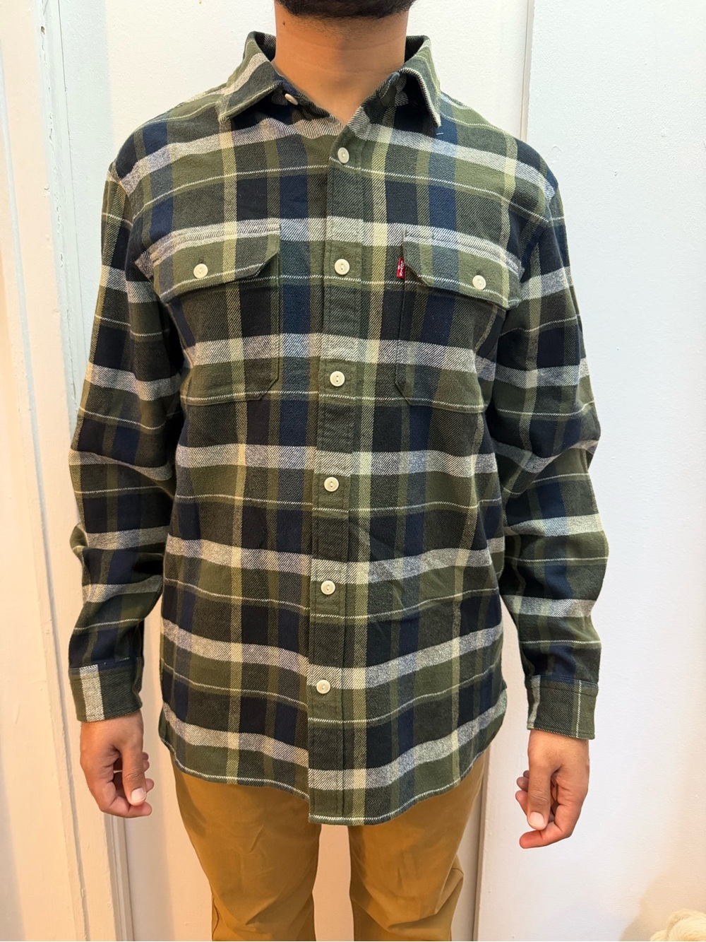Levi's Jackson Worker Relaxed Fit Green and Navy Plaid Button-Down Shirt